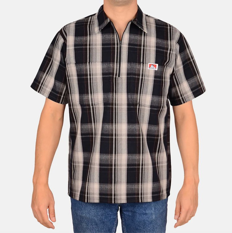 Ben Davis Plaid Short Sleeve 1/2 zip shirt