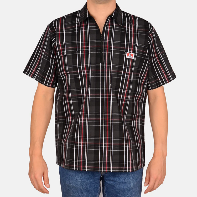 Ben Davis Plaid Short Sleeve 1/2 zip shirt