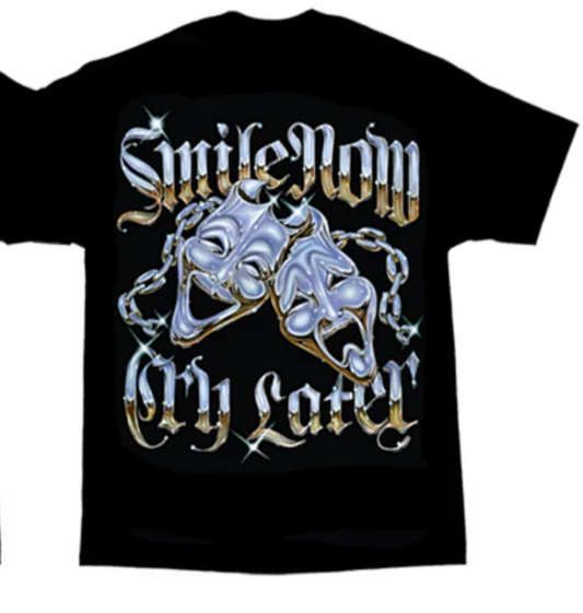 Aztlan T Tee Shirt Smile Now Cry Later Chrome Lowrider DGA