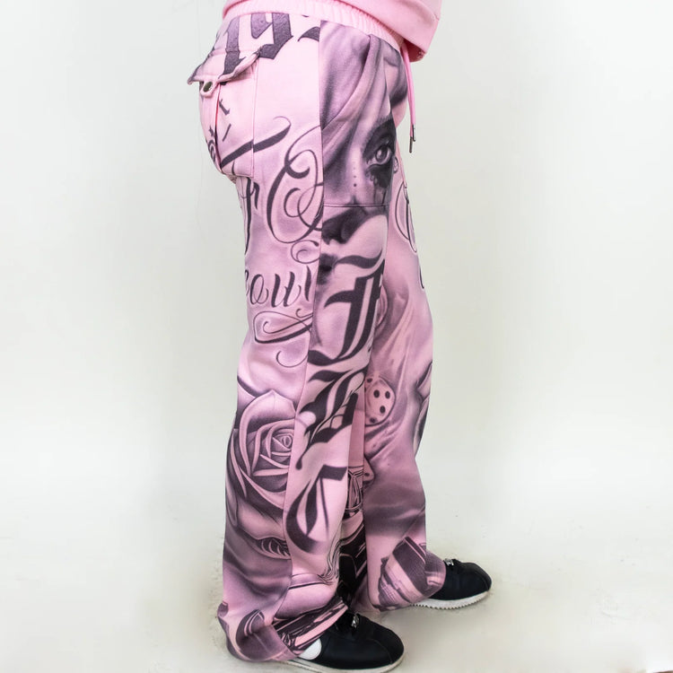FB County Womens Tatted Up Tracksuit (Full Set) Pink Black