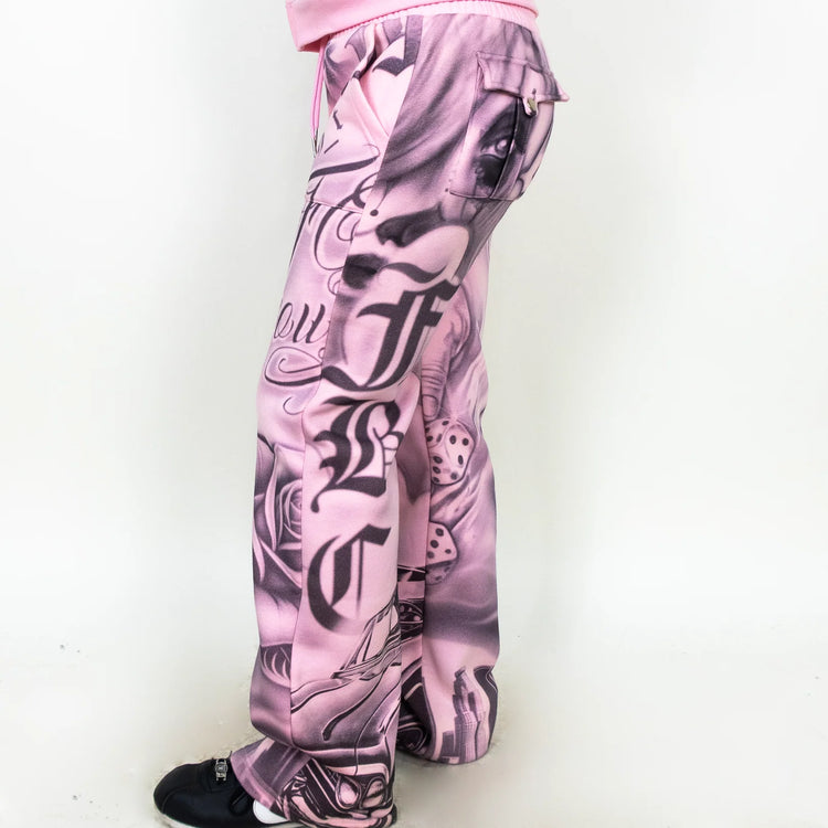 FB County Womens Tatted Up Tracksuit (Full Set) Pink Black