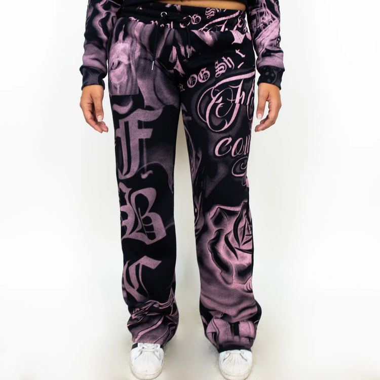 FB County Womens Tatted Up Tracksuit (Full Set) Black Pink