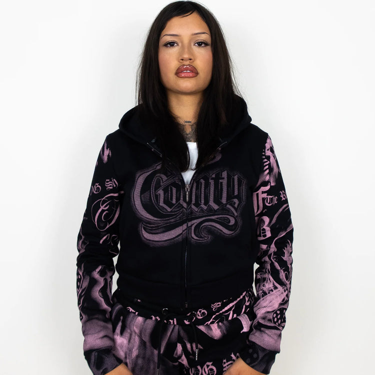 FB County Womens Tatted Up Tracksuit (Full Set) Black Pink