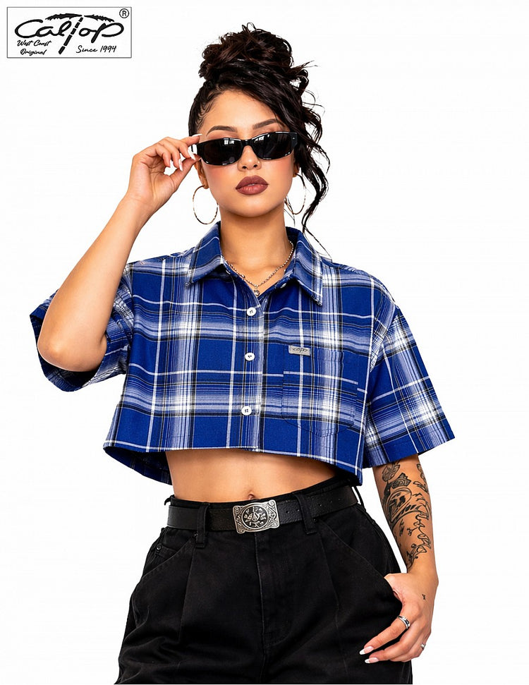 1000 S/S Girls Crop Tops : Royal-White