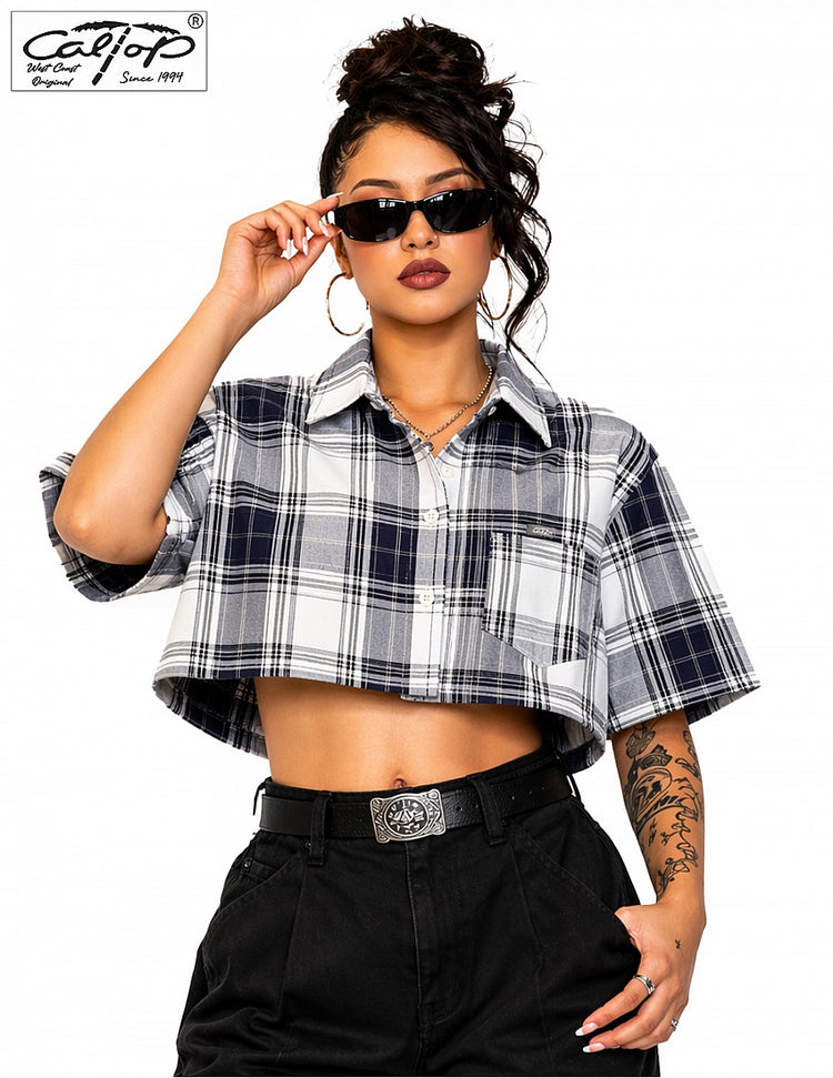 1000 S/S Girls Crop Tops : White-Navy