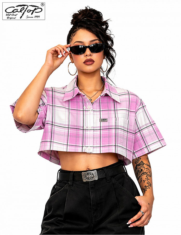 1000 S/S Girls Crop Tops : White-Pink