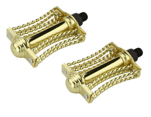 Double Square Twisted Butterfly Pedals 1/2" Gold.