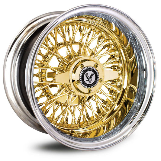Luxor 13x7 - 72 spoke cross laced gold center wire wheels